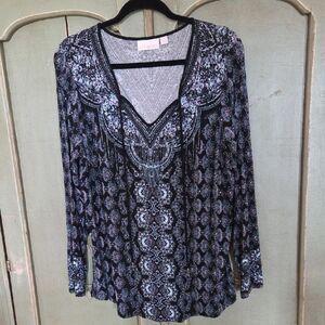 Elle Black and Blue Patterned Blouse